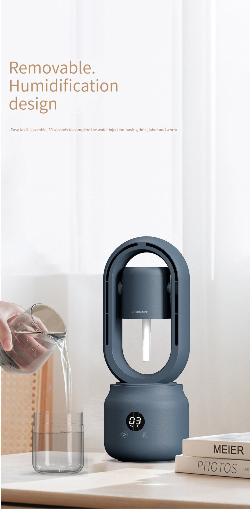 TGF-H87-2 ---- Portable Leafless Fan with Humidifier and Night Light
