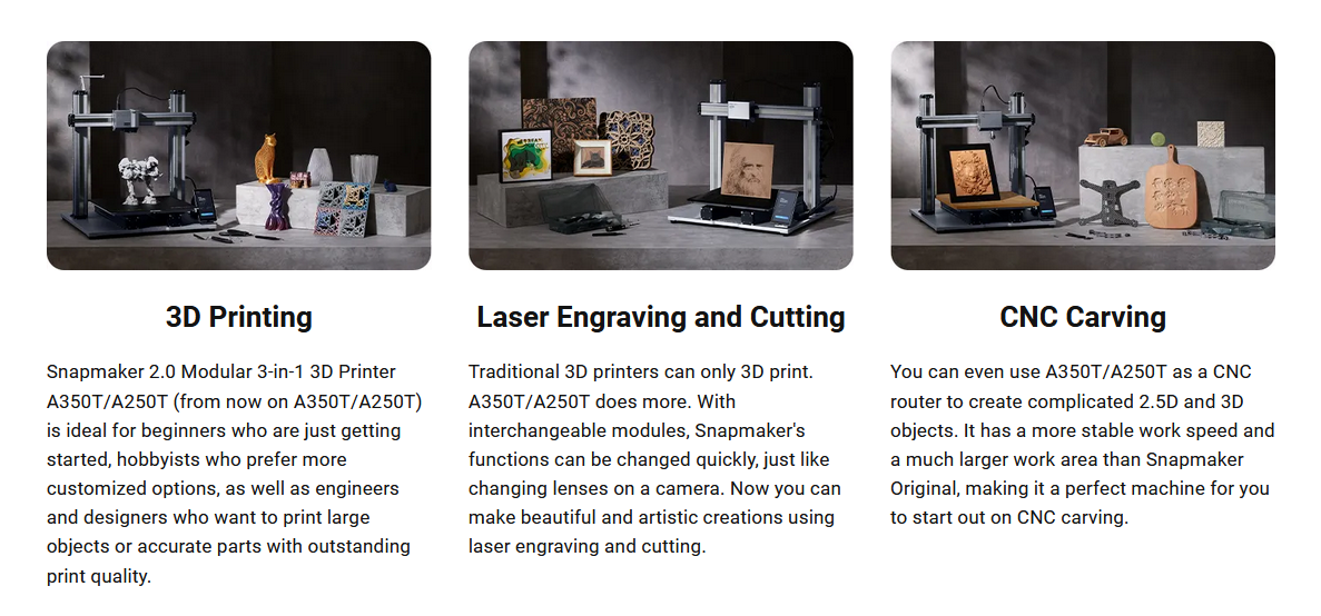 Snapmaker - Snapmaker 2.0  A350T Modular 3-IN-1 3D Printer