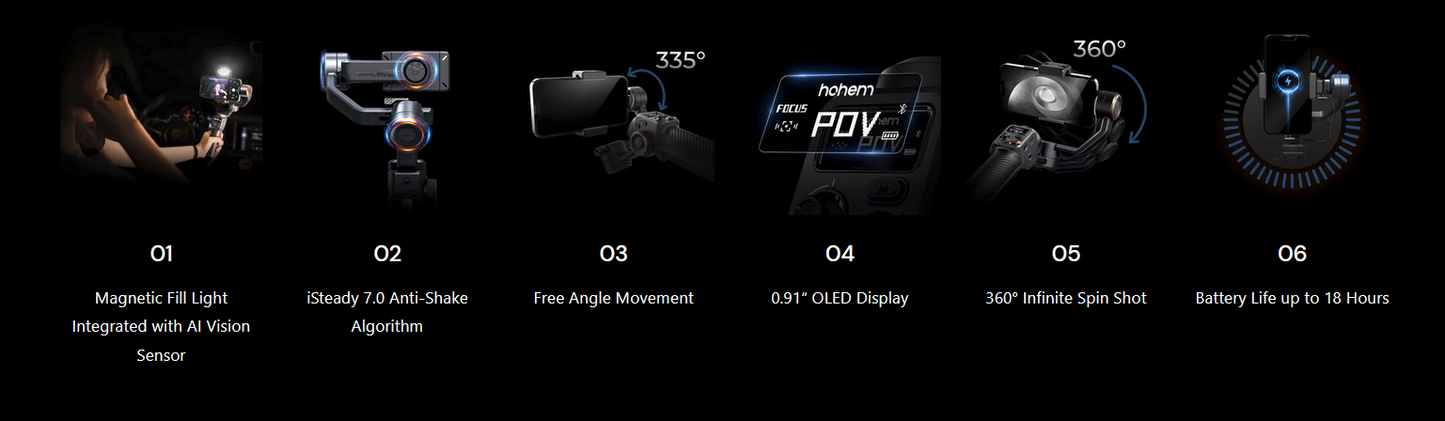 Hohem ---- iSteady M6 Smart Phone Gimbal With Fill Light and Ai tracking Sensor