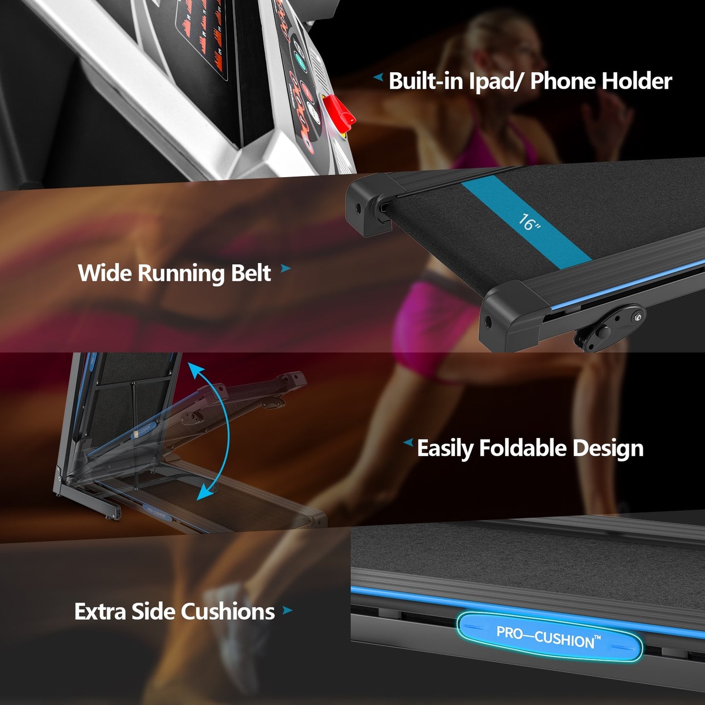 2.25HP Foldable Electric Treadmill with Large LCD Display