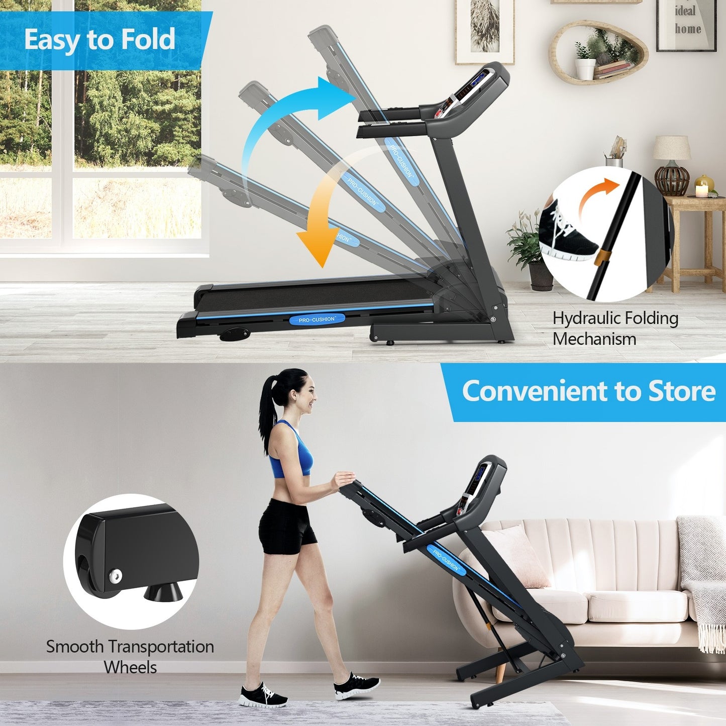 2.25HP Foldable Electric Treadmill with Large LCD Display