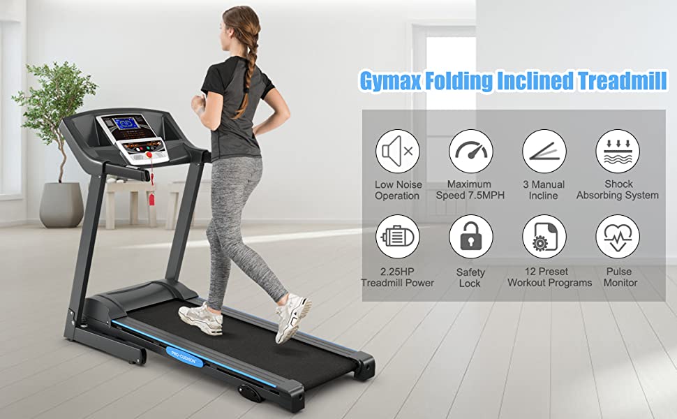 2.25HP Foldable Electric Treadmill with Large LCD Display