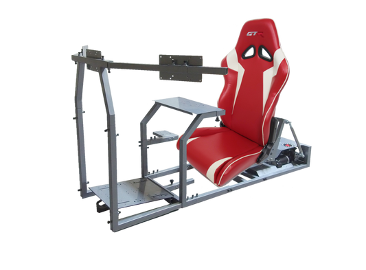 GTR-Simulator - GTM Motion Sim Model - Silver Frame with Red and White Leatherette Seat