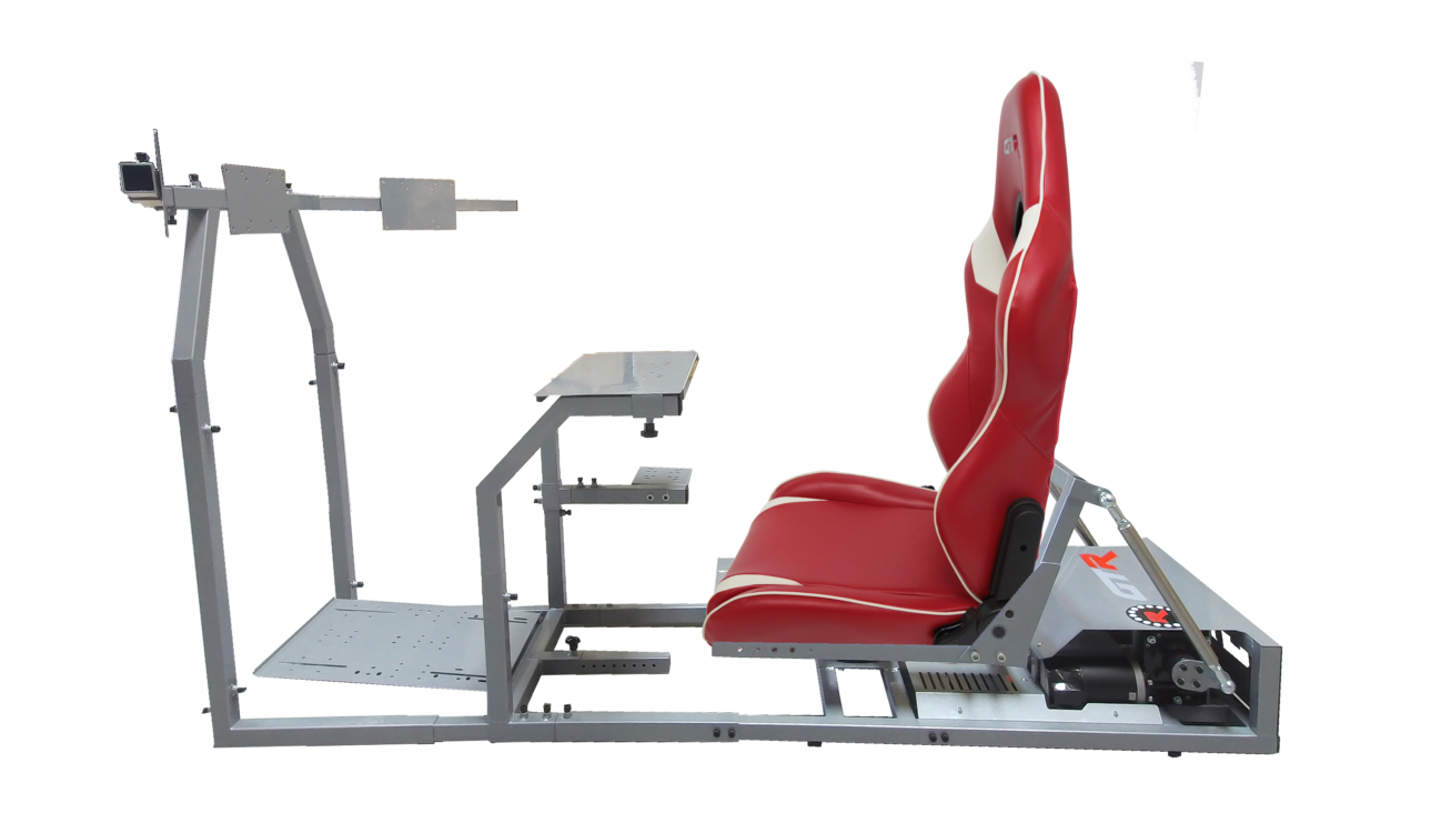 GTR-Simulator - GTM Motion Sim Model - Silver Frame with Red and White Leatherette Seat