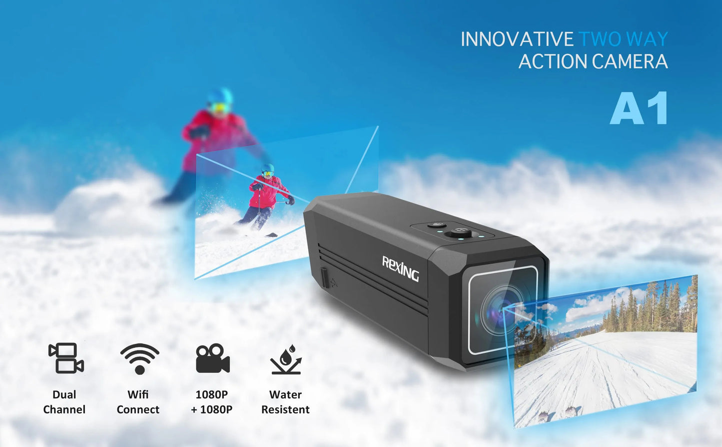 Rexing A1 - Two Way Action Camera - 1080P with WiFi