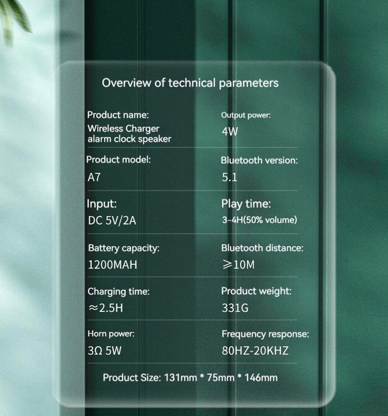 TGA-TDH15 --- Wireless Charging with clock/alarm setting and Bluetooth Speaker