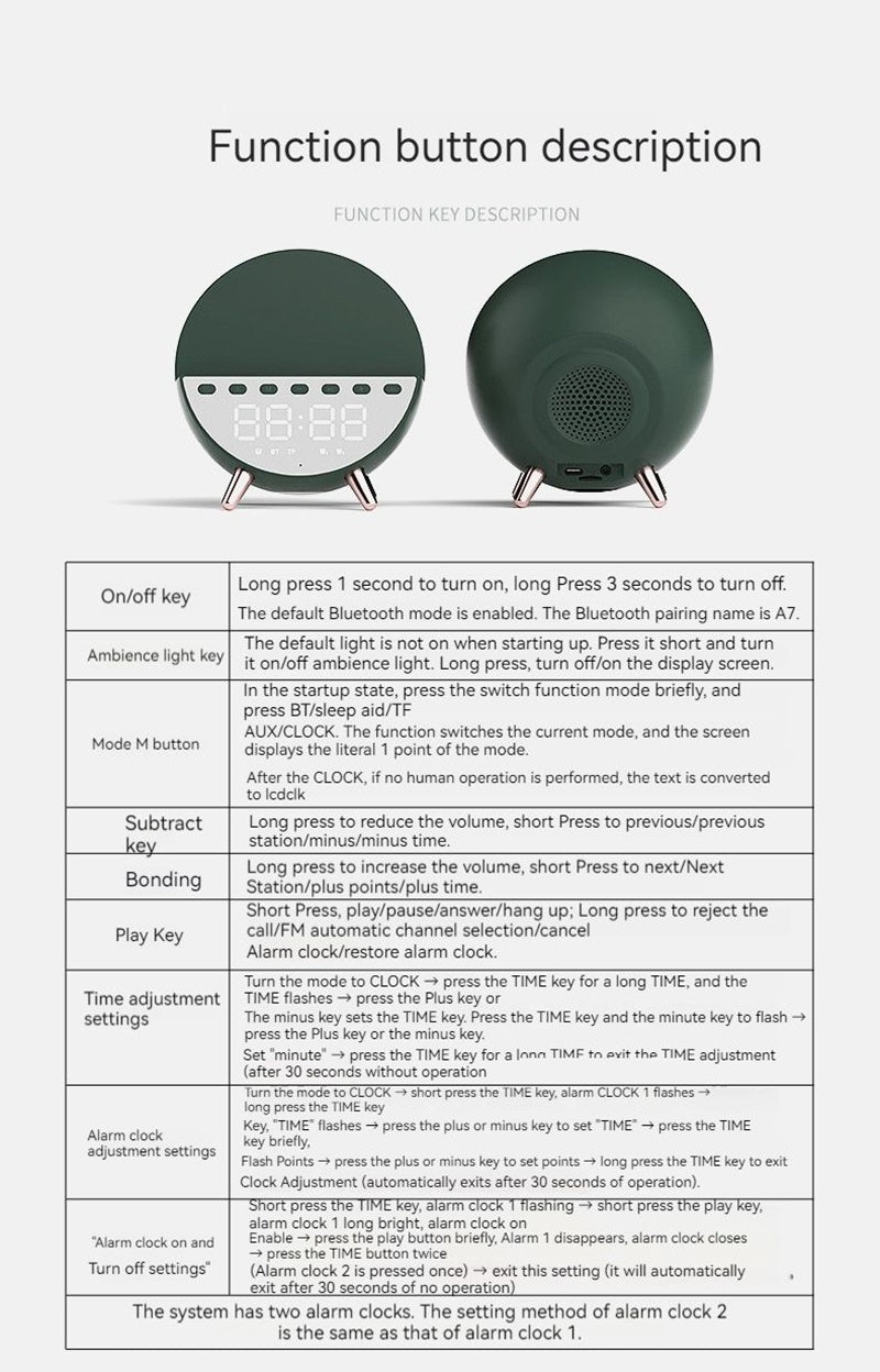 TGA-TDH15 --- Wireless Charging with clock/alarm setting and Bluetooth Speaker