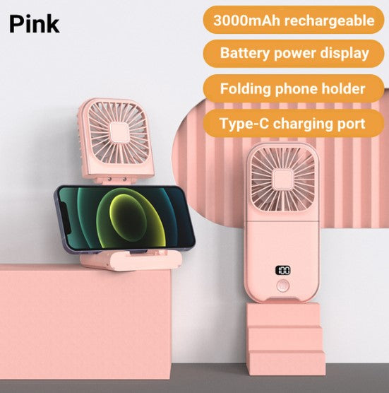 TGF-HF30 --- Portable Fan with 3000 mAh Power Bank, Phone Holder and Power Display