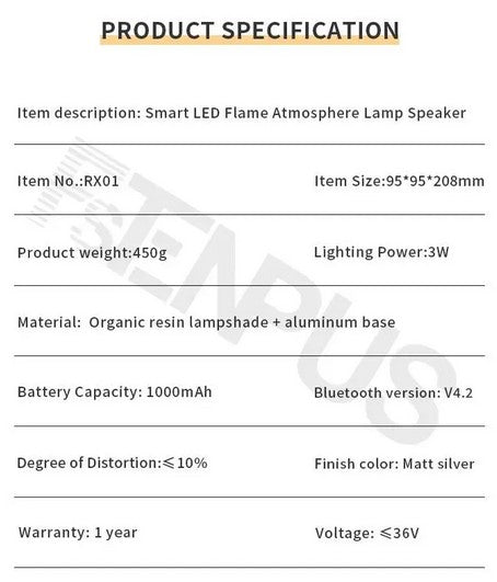 Fstenpus RX01 - 1000 mAh Candle Light with Bluetooth Speaker