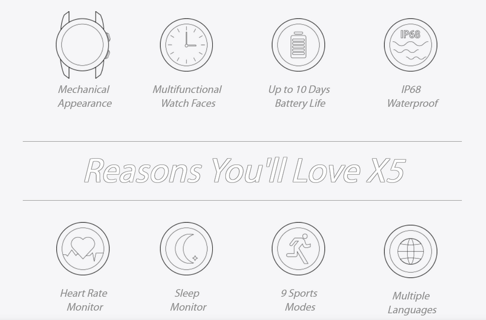 X5 - Smart Watch with Health Monitoring - For Android