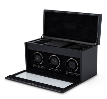 Wolf - British Racing Style - Triple Watch Winder with Convenience Storage