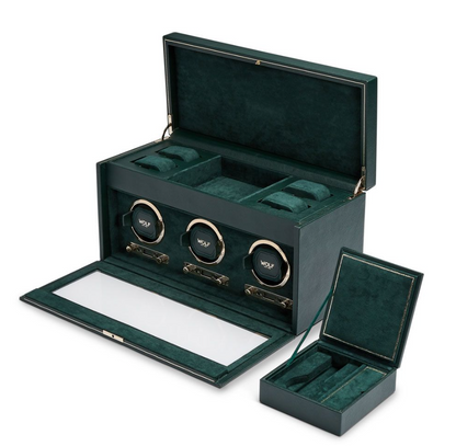 Wolf - British Racing Style - Triple Watch Winder with Convenience Storage