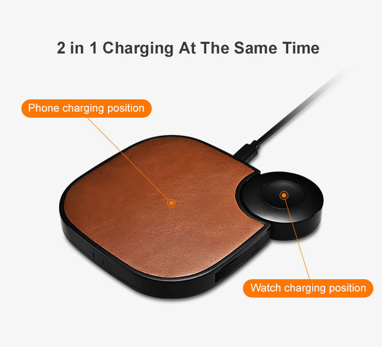 TG-WXC5 ---- Wireless Charging Pad with Leather padding and detachable Smart Watch Charging Spot