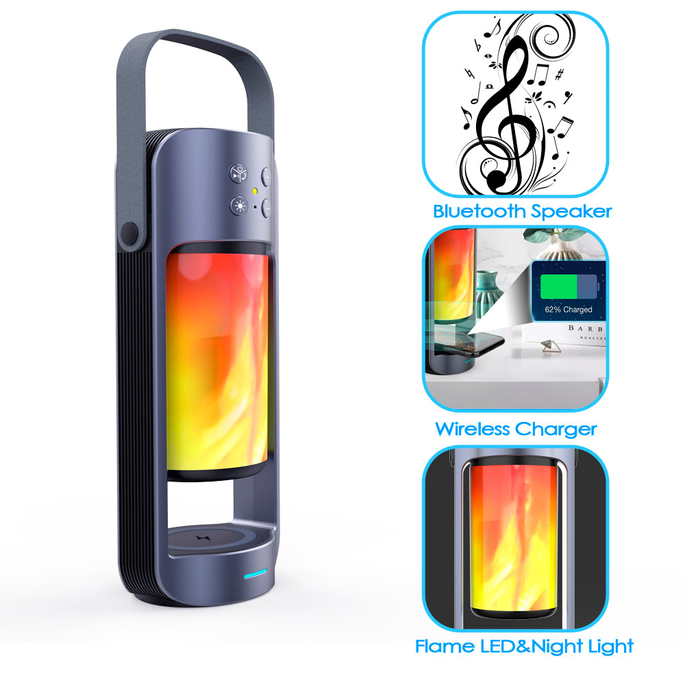 TG-SP-1300 ---- Portable Flame LED light with build in Bluetooth speaker and wireless charging