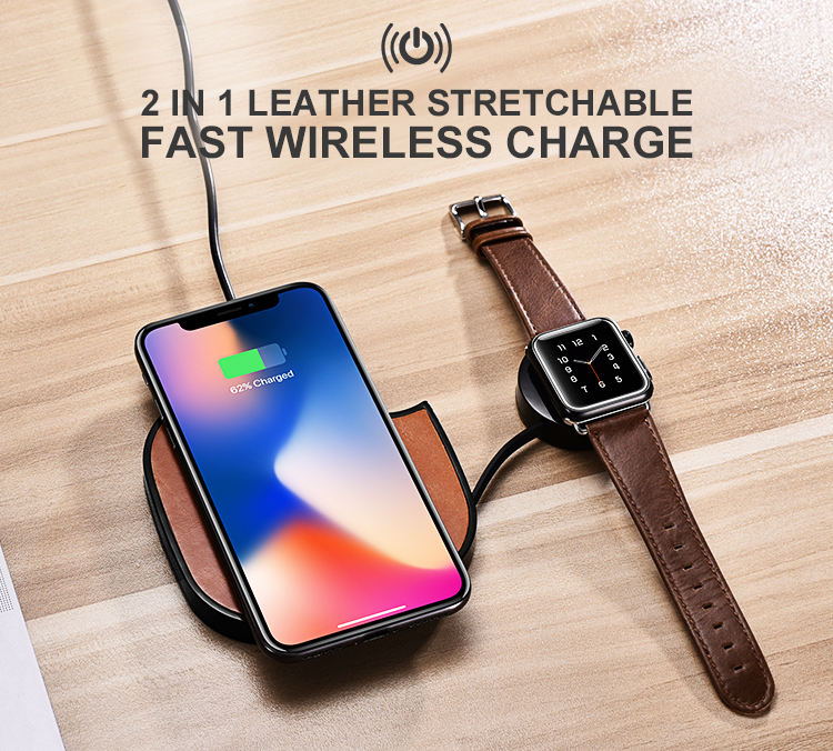 TG-WXC5 ---- Wireless Charging Pad with Leather padding and detachable Smart Watch Charging Spot