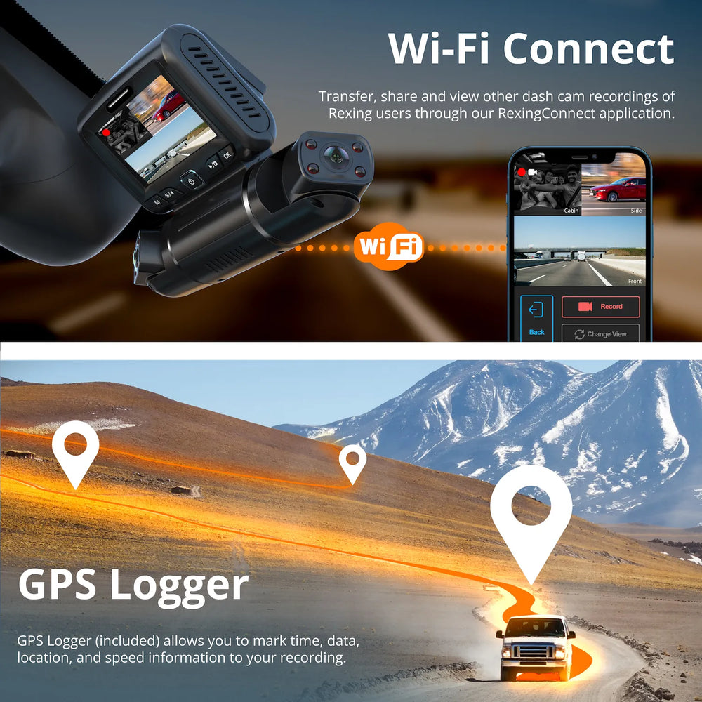 Rexing S3 - 3 Channel Dash Camera with Wifi and GPS logger