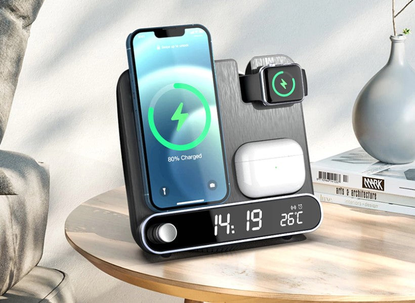 TGA-XIN20 - Wireless Charging Station with Clock/Alarm, and Temperature display