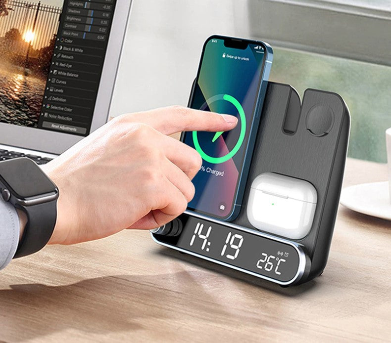 TGA-XIN20 - Wireless Charging Station with Clock/Alarm, and Temperature display