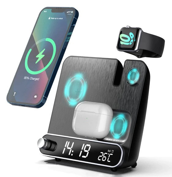TGA-XIN20 - Wireless Charging Station with Clock/Alarm, and Temperature display