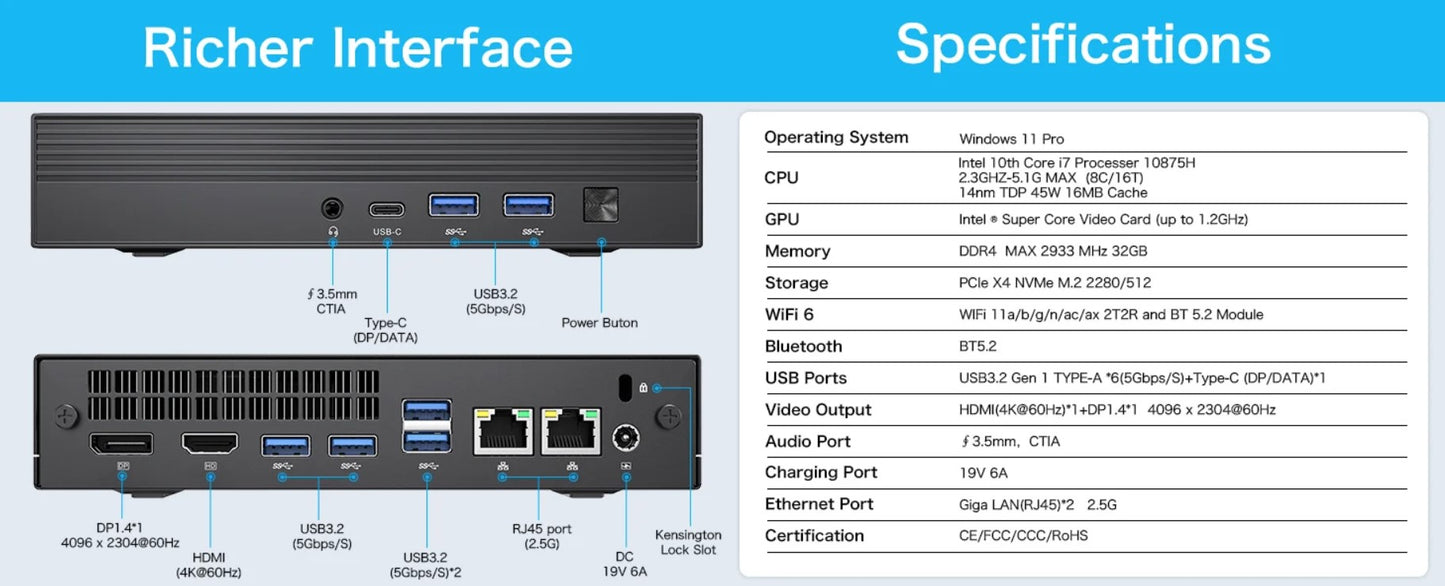 GMKTech --- NucBox 12 Mini  Desktop PC (Intel Core i7 - 10875H processor)