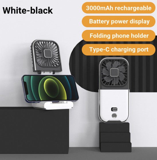 TGF-HF30 --- Portable Fan with 3000 mAh Power Bank, Phone Holder and Power Display