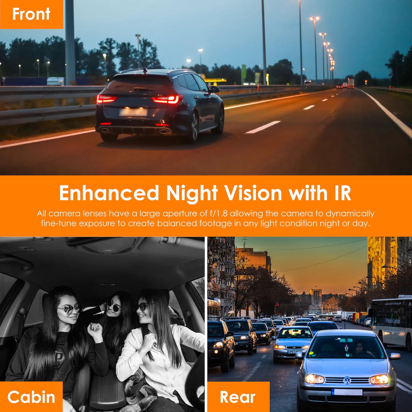 Rexing V2 Pro - AI 1080P 3 Channel (front/cabinet/rear) Dash Camera with Safety driving features, WiFi and GPS