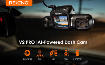 Rexing V2 Pro - AI 1080P 3 Channel (front/cabinet/rear) Dash Camera with Safety driving features, WiFi and GPS